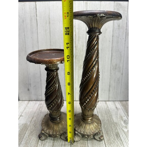 Vtg Resin Set of 2 Candle Holders with Victorian Style Design 10" and 13" Tall - Picture 7 of 9
